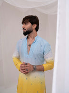 FESTIVE ELEGANCE: BLUE & YELLOW DUAL-TONE OMBRE MEN'S KURTA