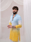 FESTIVE ELEGANCE: BLUE & YELLOW DUAL-TONE OMBRE MEN'S KURTA