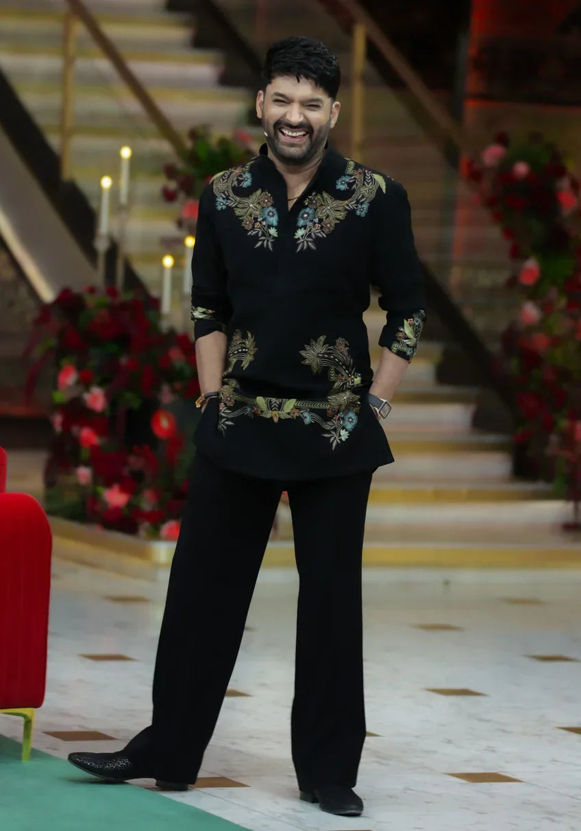 KAPIL SHRAMA BLACK KURTA WITH PAJAMA SET