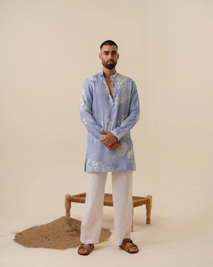 MULMUL MEN'S BLUE KURTA IN ZIPPER