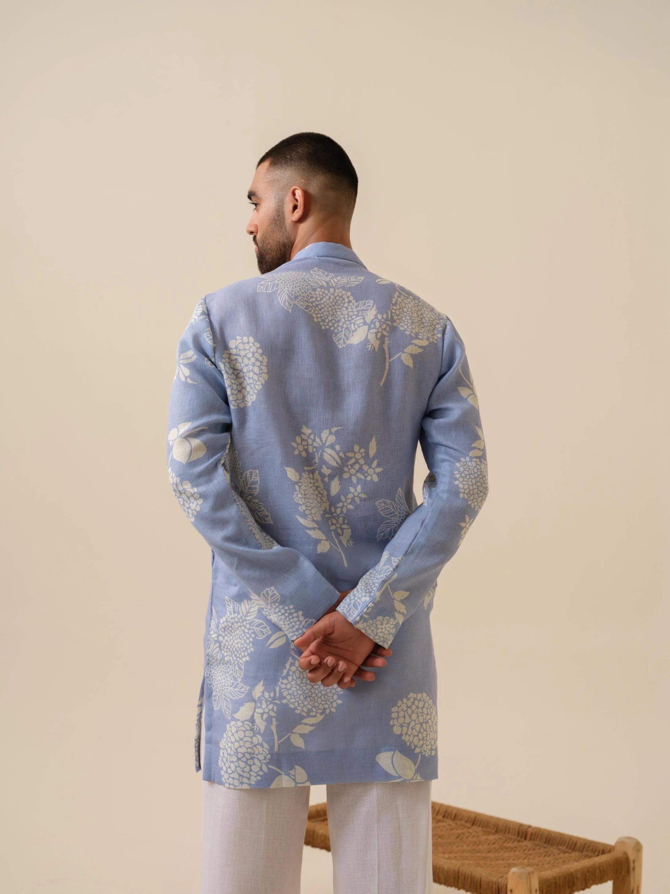 MULMUL MEN'S BLUE KURTA IN ZIPPER