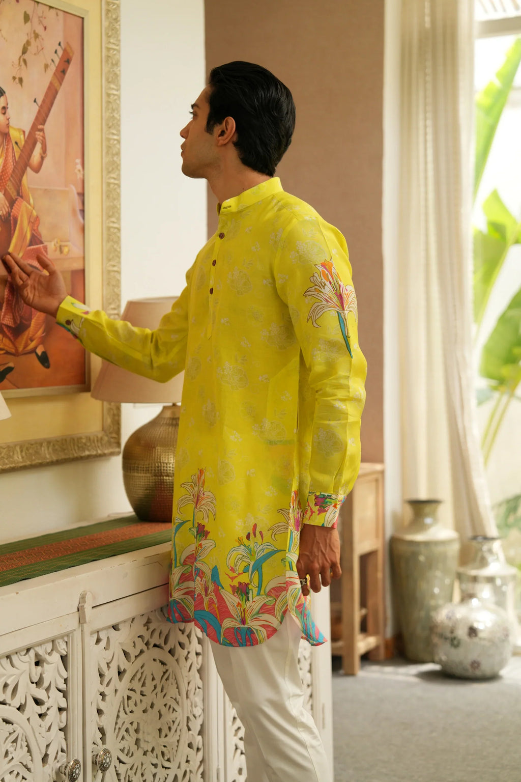 CITRUS SPLASH YELLOW CAMELLIA FLOWER KURTA