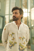 WHITE BUTTERFLY PRINTED KURTA