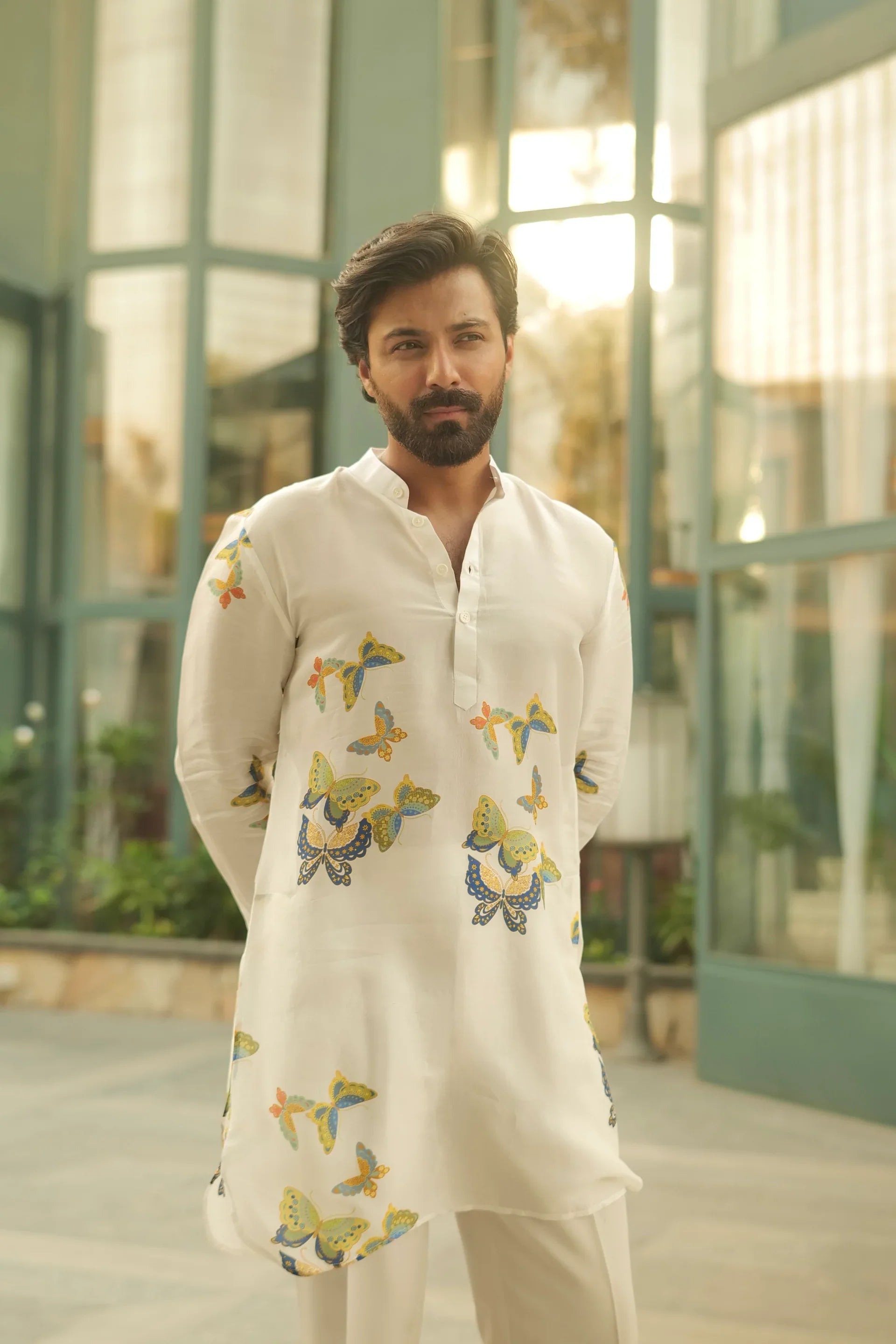 WHITE BUTTERFLY PRINTED KURTA