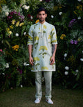 THE ROYAL MISS GREEN CHANDERI EMBROIDERY HAND BLOCK PRINT KURTA AND TROUSER SET
