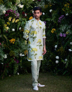 THE ROYAL MISS GREEN CHANDERI EMBROIDERY HAND BLOCK PRINT KURTA AND TROUSER SET