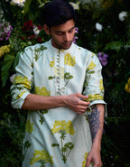 THE ROYAL MISS GREEN CHANDERI EMBROIDERY HAND BLOCK PRINT KURTA AND TROUSER SET