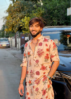 IVORY ROSE PRINTED KURTA PAJAMA SET FOR MEN'S