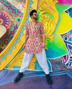 RED AND WHITE PRINTED KURTA PAJAMA SET FOR MEN'S