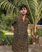 OLIVE GREEN PRINTED KURTA PAJAMA SET