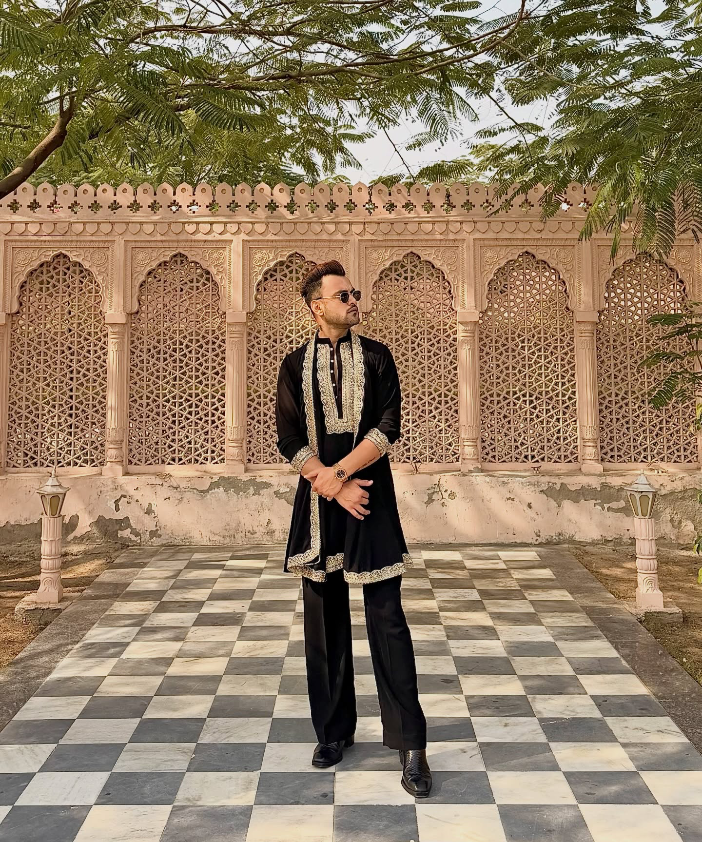 BLACK EMBROIDERED KURTA SET WITH DUPATTA