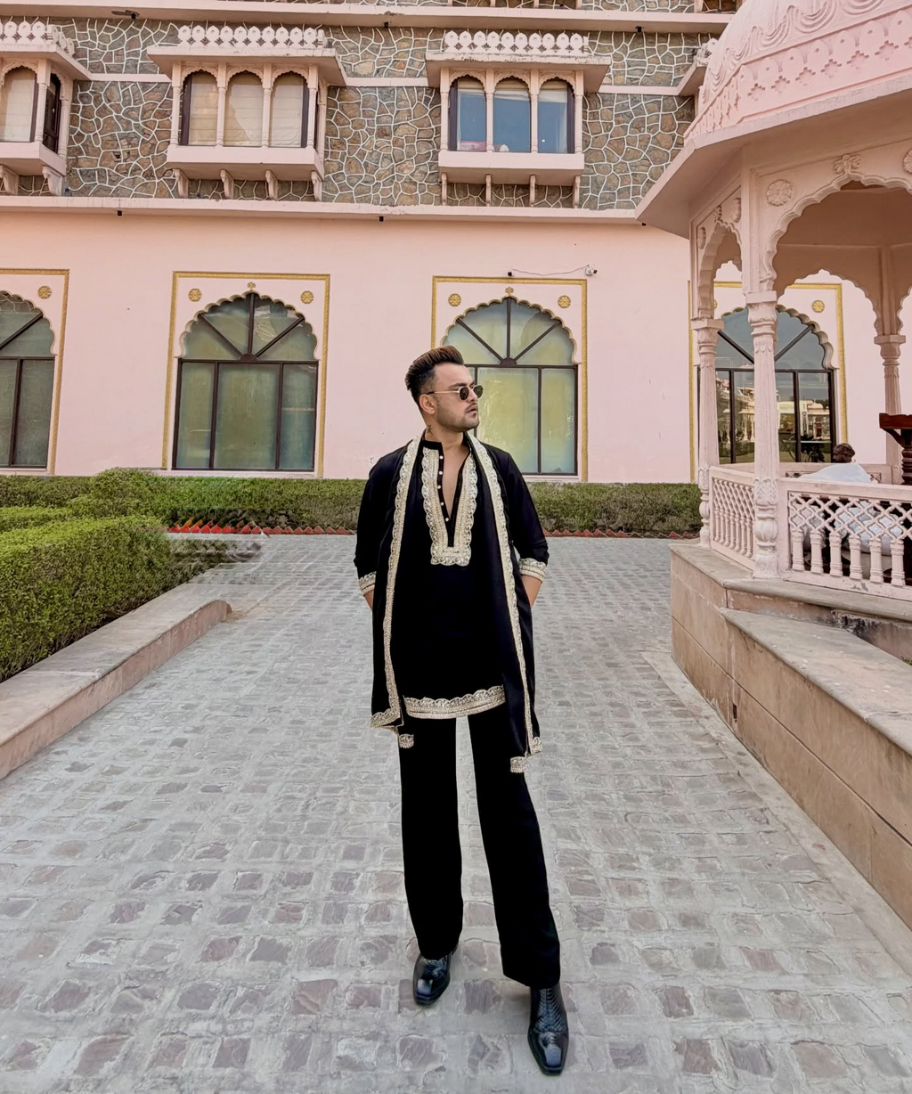 BLACK EMBROIDERED KURTA SET WITH DUPATTA