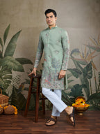 PREMIUM PISTA GREEN VISCOSE SILK PARTY WEAR KURTA FOR MEN