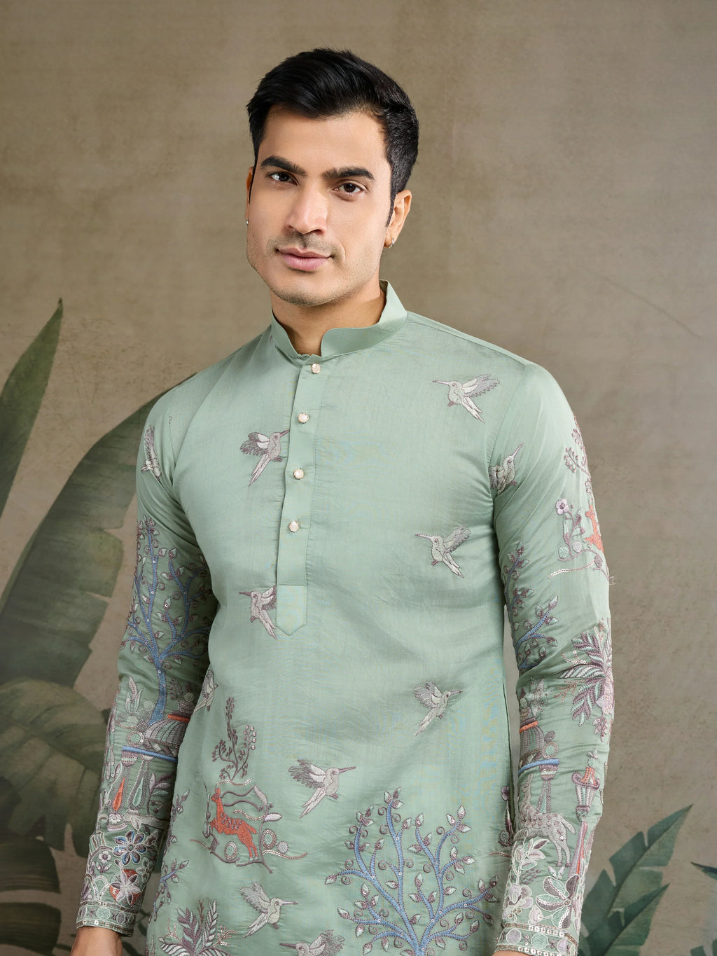 PREMIUM PISTA GREEN VISCOSE SILK PARTY WEAR KURTA FOR MEN