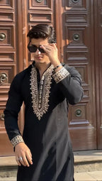 ROYAL BLACK EMBROIDERED KURTA