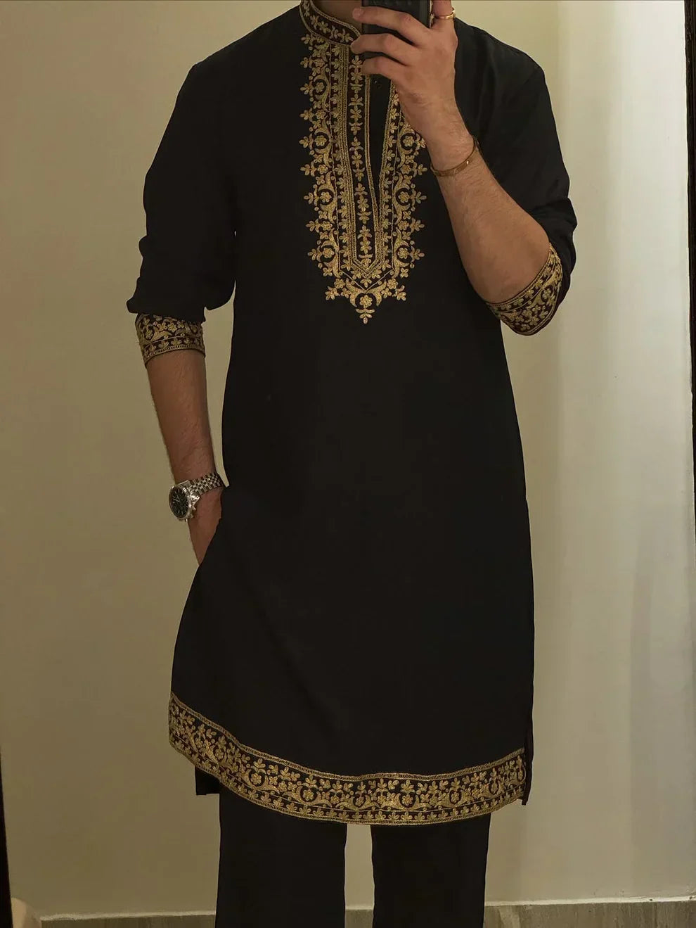 FESTIVAL SPECIAL ROYAL BLACK EMBROIDERED KURTA PAJAMA SET