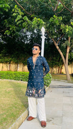 MEN'S BLUE KENZO BEAD WORK EMBROIDERED KURTA SET