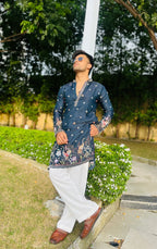 MEN'S BLUE KENZO BEAD WORK EMBROIDERED KURTA SET