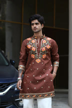 FLOWER LOTUS BROWN EMBROIDERED KURTA