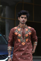 FLOWER LOTUS BROWN EMBROIDERED KURTA