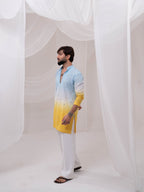 FESTIVE ELEGANCE: BLUE & YELLOW DUAL-TONE OMBRE MEN'S KURTA