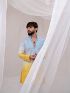 FESTIVE ELEGANCE: BLUE & YELLOW DUAL-TONE OMBRE MEN'S KURTA