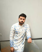 BLUE OMBRE PRINTED AND MIRROR WORK KURTA SET