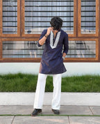 Blue v neck embroidery thred kurta with pajama