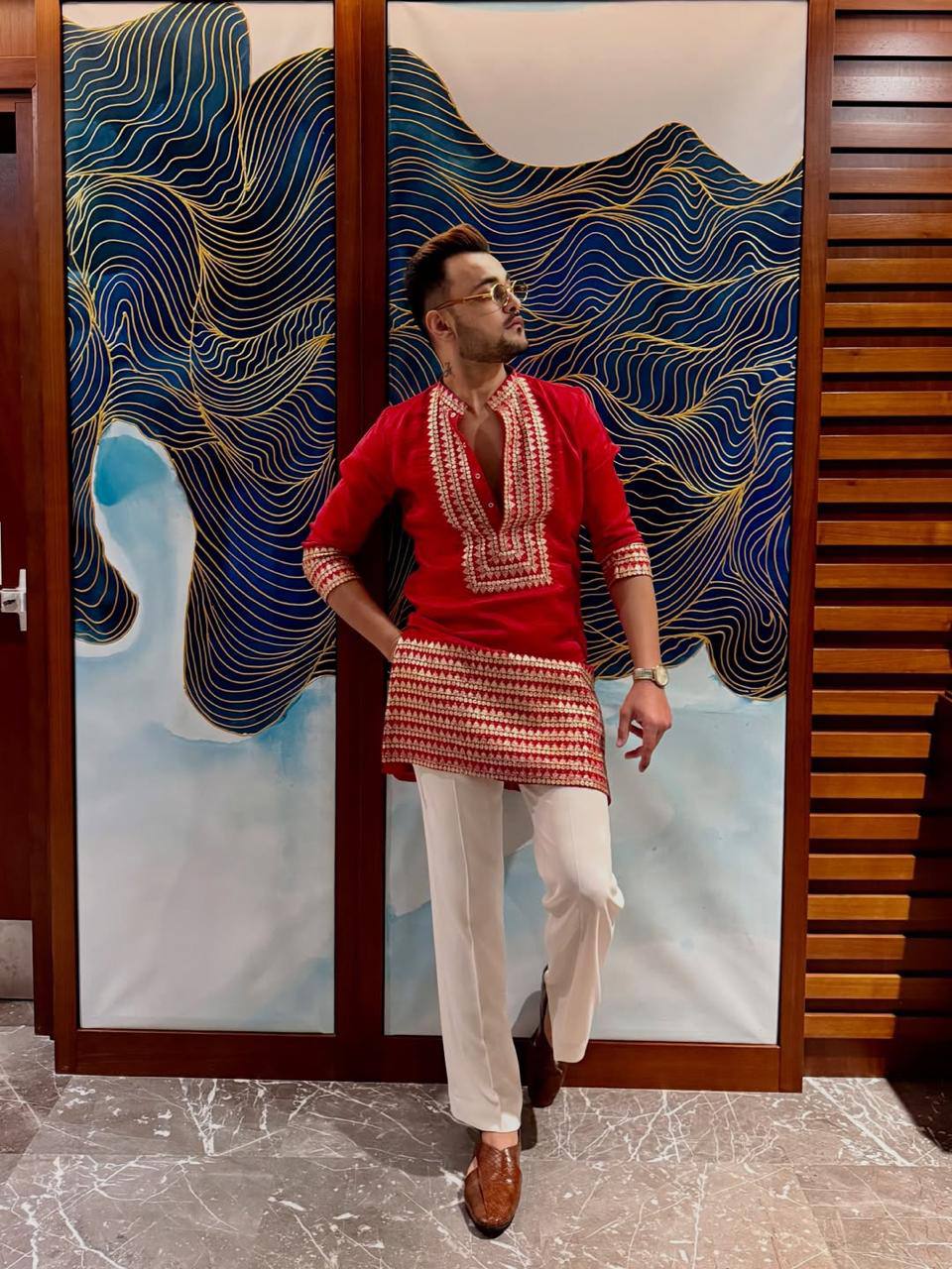 RED EMBROIDERED KURTA  SET