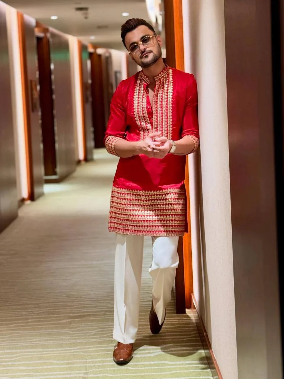 RED EMBROIDERED KURTA  SET