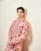 SIDDHARTH MALHOTRA IN OUR PEACH FLORAL RESHAM PRINTED KURTA SET