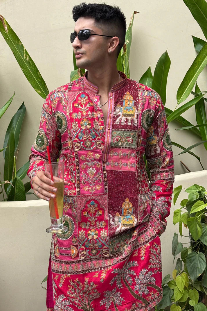 ROYAL PINK KURTA SET FOR MEN | WEDDING & FESTIVE WEAR