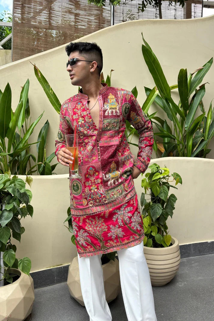 ROYAL PINK KURTA SET FOR MEN | WEDDING & FESTIVE WEAR