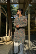 PEACOCK ARTISTRY KURTA – TURQUOISE GREEN| PAIRED WITH LUXURY KOREAN PANTS